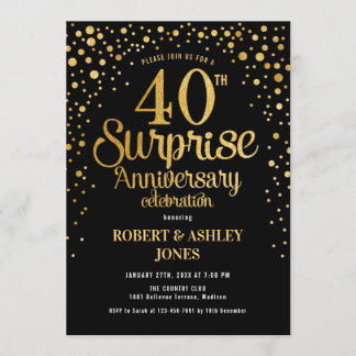 Überraschung 40. Hochzeitstag - Black & Gold Einladung
