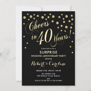 Überraschung 40. Hochzeitstag - Black & Gold Einladung