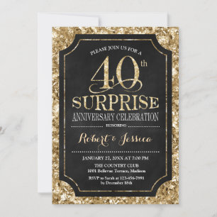 Überraschung 40. Hochzeitstag - Schwarz Gold Einladung