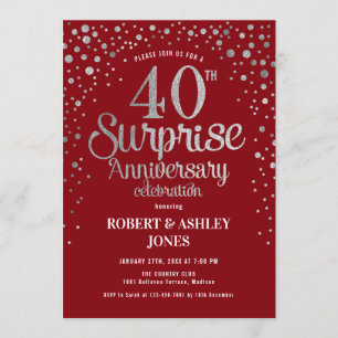 Überraschung 40 Jahre - Ruby Red & Silver Einladung