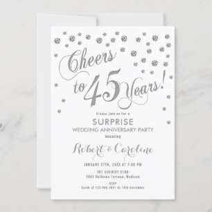Überraschung 45. Hochzeitstag - Weiß und Silber Einladung