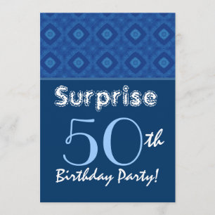 ÜBERRASCHUNG 50. Geburtstag Blaues Diamantmuster Einladung