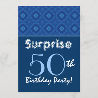 ÜBERRASCHUNG 50. Geburtstag Blaues Diamantmuster Einladung