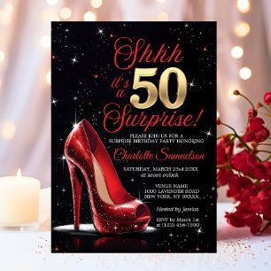 Überraschung 50. GEBURTSTAG Gold Red High Heels 50 Einladung