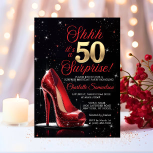 Überraschung 50. GEBURTSTAG Gold Red High Heels 50 Einladung
