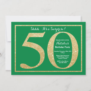 Überraschung 50. Geburtstag Grün und Gold Glitter Einladung