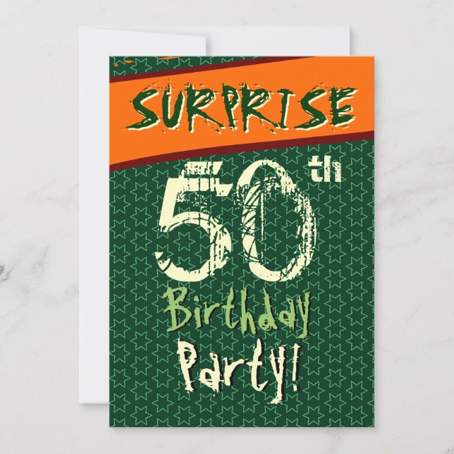 ÜBERRASCHUNG 50. Geburtstag Grüne Orangencremester Einladung (Vorderseite)