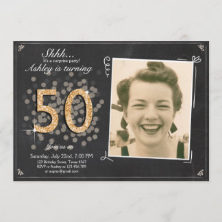 Überraschung 50. Geburtstag laden Chalkboard Vinta Einladung