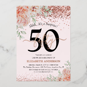 Überraschung 50. Geburtstag Rosa Rose Gold Folieneinladung