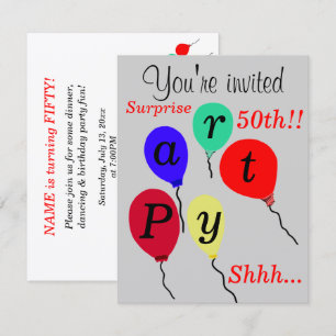Überraschung 50. Geburtstagsballons Party JEDES AL Einladung