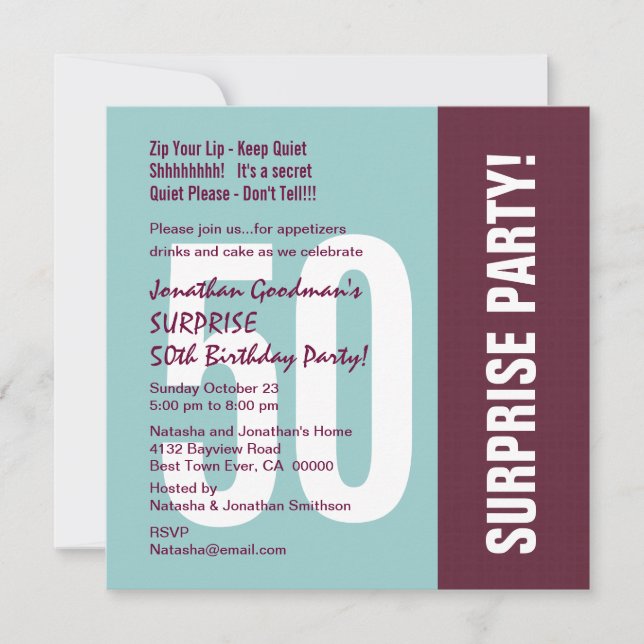 Überraschung 50. Geburtstagspartei Moderne Musters Einladung (Vorderseite)