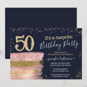 Überraschung 50. Geburtstagsparty Glitzer Cake Einladung