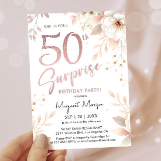 Überraschung 50. Geburtstagsparty Rose Gold Girl Einladung