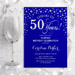 Überraschung 50. Geburtstagsparty - Royal Blue Sil Einladung<br><div class="desc">Überraschung 50. Geburtstagsparty Einladung. Elegantes Design in königsblau und Imitate Glitzer Silber. Enthält Skript-Schriftart und Diamanten Konfetti. Feiert bis 50 Jahre! Nachricht,  wenn Sie weitere Anpassungen benötigen.</div>