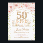 Überraschung 50. Geburtstagsparty - Weißes Gold Ro Einladung<br><div class="desc">Überraschung 50. Geburtstagsparty Einladung. Elegantes Design in Imitaten Glitzer Gold,  Weiß und Rosa. Enthält Konfetti,  Skript-Schriftart und Aquarellblau rosa Blume. Nachricht,  wenn Sie weitere Anpassungen benötigen.</div>