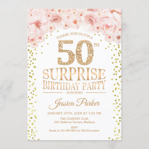 Überraschung 50. Geburtstagsparty - Weißes Gold Ro Einladung