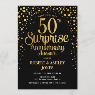 Überraschung 50. Hochzeitstag - Black & Gold Einladung