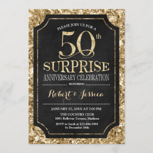 Überraschung 50. Hochzeitstag - Schwarzes Gold Einladung