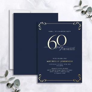 Überraschung 60 & Fabelhaft Blau & Gold Geburtstag Folieneinladung