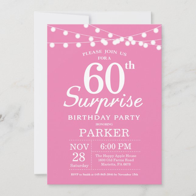 Überraschung 60. Geburtstag Einladung Pink (Vorderseite)