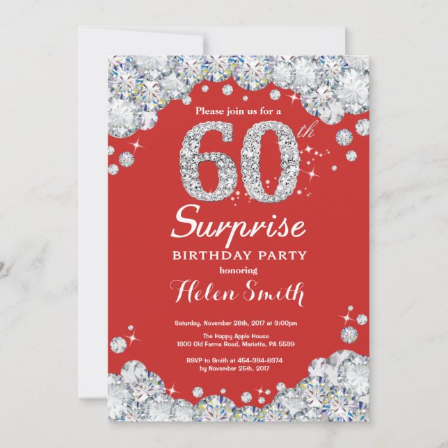Überraschung 60. Geburtstag Einladung Silver Diamo (Vorderseite)