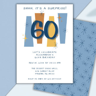Überraschung 60. Geburtstag Mittelalter Retro Blau Einladung