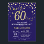 Überraschung 60. Geburtstag Navy Blue und Gold Dia Einladung<br><div class="desc">Überraschung 60. Geburtstag Einladung mit Navy Blue und Gold Glitzer Diamond Hintergrund. Gold Confetti. Erwachsener Geburtstag. Männer oder Frauen zum Geburtstag.
Für weitere Anpassungen klicken Sie bitte auf die Schaltfläche "Anpassen" und verwenden Sie unser Designwerkzeug,  um diese Vorlage zu ändern.</div>
