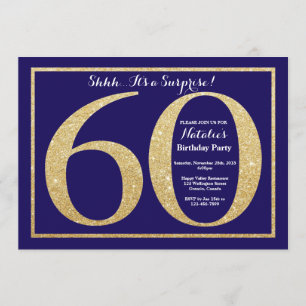 Überraschung 60. Geburtstag Navy Blue und Gold Gli Einladung