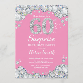 Überraschung 60. Geburtstag Rosa und Silver Diamon Einladung