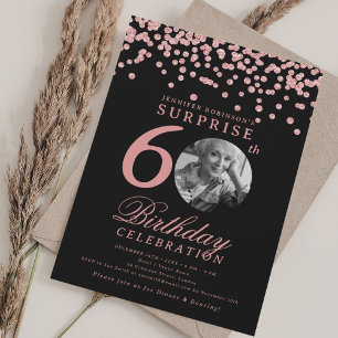 ÜBERRASCHUNG 60. Geburtstag Rose Gold Confetti Bla Einladung
