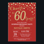 Überraschung 60. Geburtstag Rot und Gold Diamond Einladung<br><div class="desc">Überraschung 60. Geburtstag Einladung mit Red und Gold Glitzer Diamond Hintergrund. Gold Confetti. Erwachsener Geburtstag. Männer oder Frauen zum Geburtstag.
Für weitere Anpassungen klicken Sie bitte auf die Schaltfläche "Anpassen" und verwenden Sie unser Designwerkzeug,  um diese Vorlage zu ändern.</div>