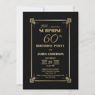 Überraschung 60. Geburtstag Schwarz und Gold Party Einladung