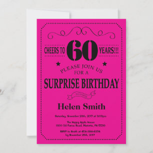 Überraschung 60. Geburtstag Schwarz und Hot Pink Einladung