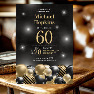 Überraschung 60. Geburtstag schwarze goldene Ballo Einladung