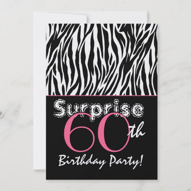 ÜBERRASCHUNG 60. Geburtstag Zebrastreifen Schwarz- Einladung (Vorderseite)