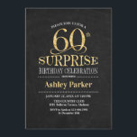 Überraschung 60. Geburtstagsparty - Gold Black Einladung<br><div class="desc">Rustikale Überraschung 60. Geburtstag Feier Einladung. Elegantes Design in schwarzer Tafel und Imitaten Glitzer goldenes Muster. Funktioniert mit elegantem Script-Schriftart. Nachricht,  wenn Sie weitere Anpassungen benötigen.</div>