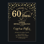 Überraschung 60. Geburtstagsparty - Gold Black Einladung<br><div class="desc">Überraschung 60. Geburtstagsparty Einladung. Elegantes Design in Schwarz und Imitat Glitzer Gold . Enthält Skript-Schriftart und Diamanten Konfetti. Feiert bis 60 Jahre! Nachricht,  wenn Sie weitere Anpassungen benötigen.</div>