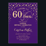 Überraschung 60. Geburtstagsparty - Lila Gold Einladung<br><div class="desc">Überraschung 60. Geburtstagsparty Einladung. Elegantes Design in königlichen lila und Imitate Glitzer Gold . Enthält Skript-Schriftart und Diamanten Konfetti. Feiert bis 60 Jahre! Nachricht,  wenn Sie weitere Anpassungen benötigen.</div>