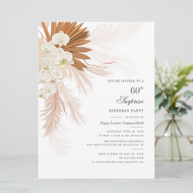 Überraschung 60. Überraschung Geburtstag Tropische Einladung (Stehend Vorderseite)