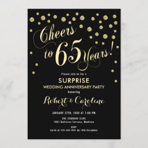 Überraschung 65. Hochzeitstag - Black & Gold Einladung
