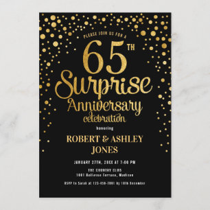 Überraschung 65. Hochzeitstag - Black & Gold Einladung
