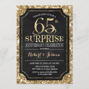 Überraschung 65. Hochzeitstag - Schwarz Gold Einladung