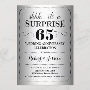 Überraschung 65. Hochzeitstag - Silber Schwarz Einladung