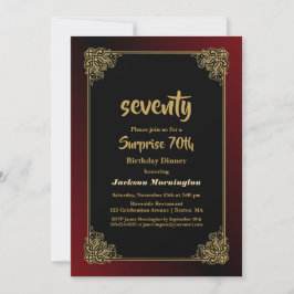 Überraschung 70. Geburtstag Abendessen Black Red G Einladung