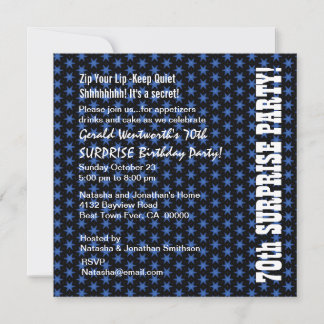 ÜBERRASCHUNG 70. Geburtstag Blaue und Schwarze Ste Einladung