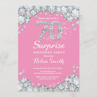 Überraschung 70. Geburtstag Rosa und Silver Diamon Einladung