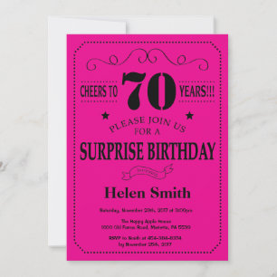 Überraschung 70. Geburtstag Schwarz und Hot Pink Einladung