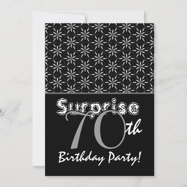ÜBERRASCHUNG 70. Geburtstag Silber und Schwarze St Einladung (Vorderseite)