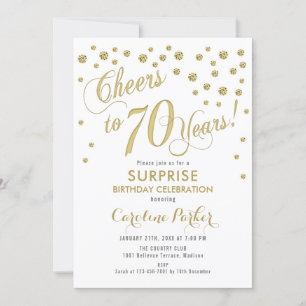 Überraschung 70. Geburtstagsparty - Gold White Einladung