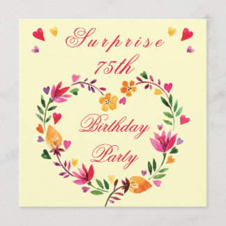 Überraschung 75. Geburtstag Wasserfarbenes Blumenh Einladung